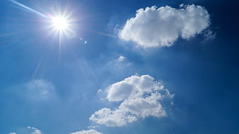 Bright Sun and White Clouds in Blue Sky