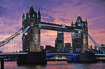 Tower Bridge London at Dusk with Purple Sky