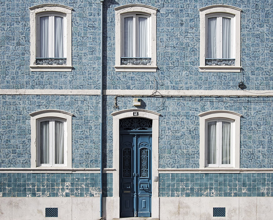 Blue tiled facade of a traditional Portuguese building