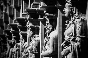 Black and White Row of Stone Caryatid Statues