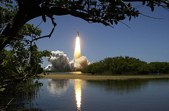 Space Shuttle Launch Reflected in Mangrove Water