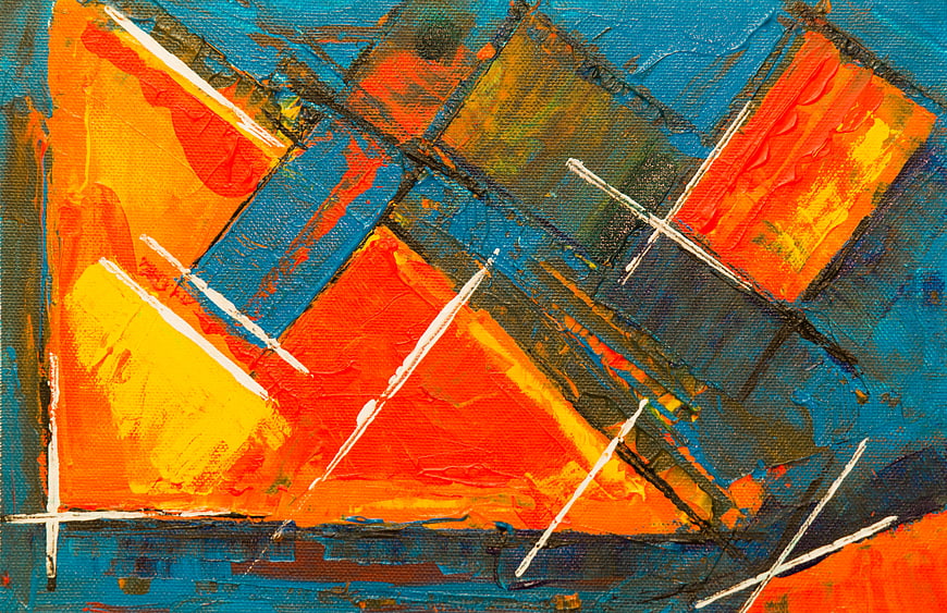 Abstract Acrylic Painting with Vibrant Orange and Blue Brushstrokes