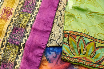 Colorful Indian Silk Saree Fabric Textile Patterns