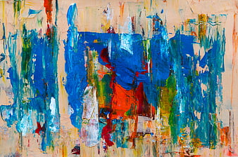Abstract Blue and Red Acrylic Painting with Heavy Texture
