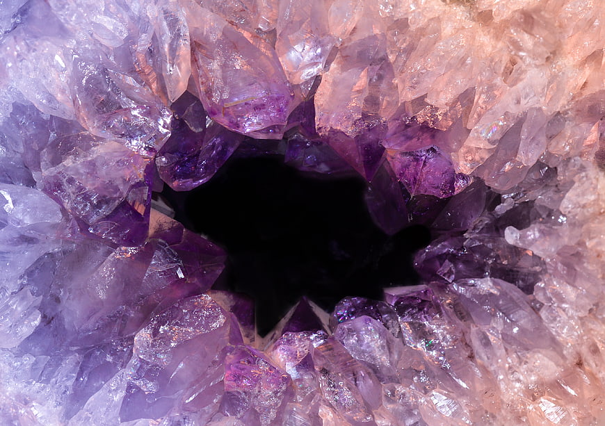 Close-up of Amethyst Crystal Cluster with Dark Center