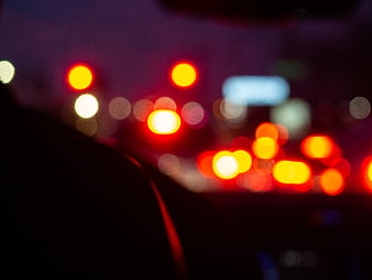 Abstract Bokeh of City Traffic Lights at Night