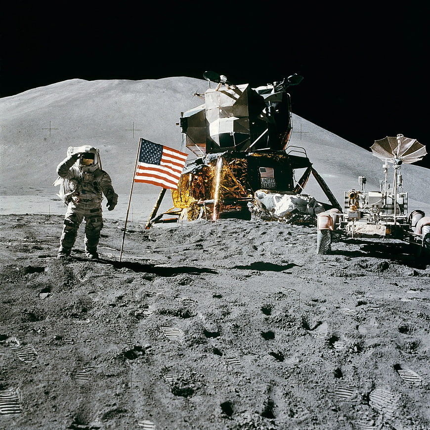 Astronaut Saluting American Flag on Lunar Surface