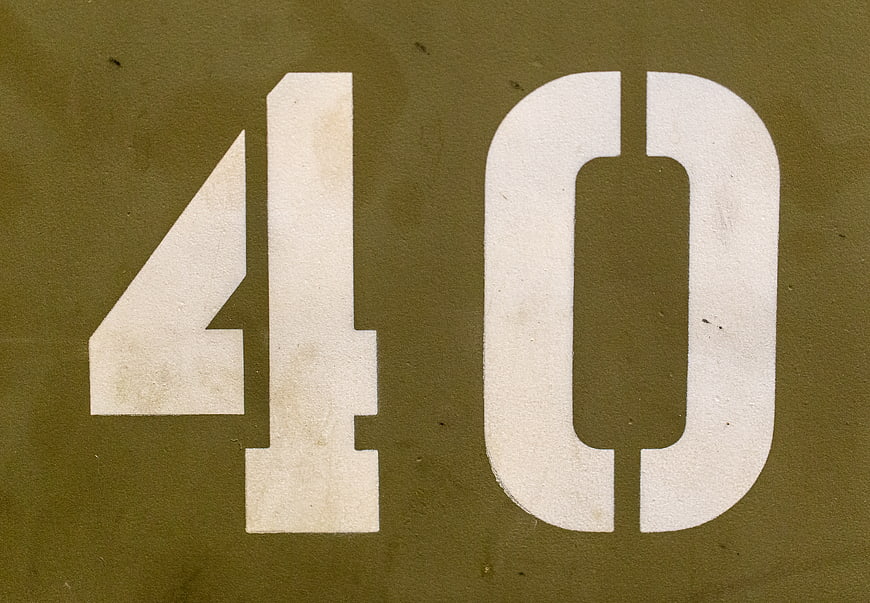 Vintage Stenciled Number 40 on Olive Green Military Metal Surface