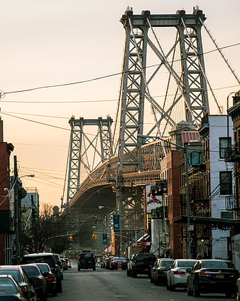 Williamsburg Bridge View from Brooklyn Street at Sunset