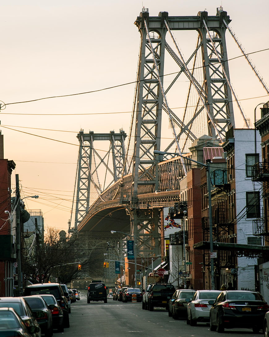 Williamsburg Bridge View from Brooklyn Street at Sunset