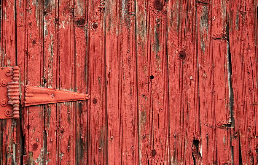 Weathered Red Barn Door Wood Texture with Hinge
