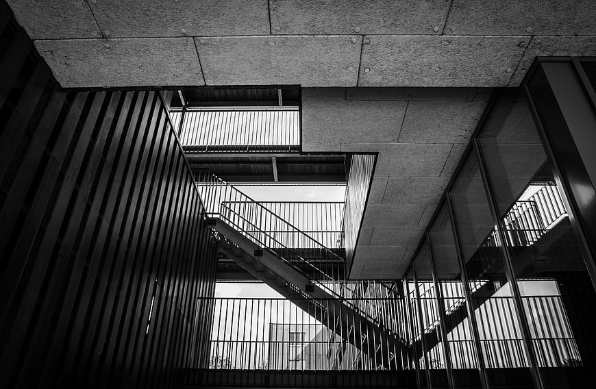 Black and white modern architectural staircase interior