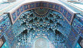 Intricate Blue Muqarnas Archway with Persian Tilework