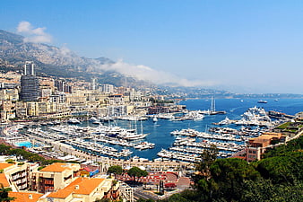 Aerial View of Monaco Marina with Yachts and Cityscape