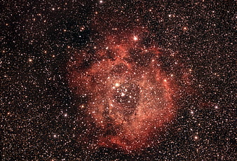 Stunning Red Nebula and Star Cluster in Deep Space