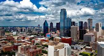 Aerial View of Atlanta Skyline Under Dramatic Clouds