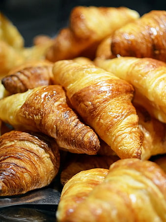 Close-up of Golden Flaky Croissants