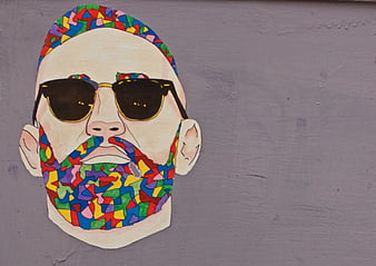 Colorful Paper Cutout Portrait of Man with Sunglasses