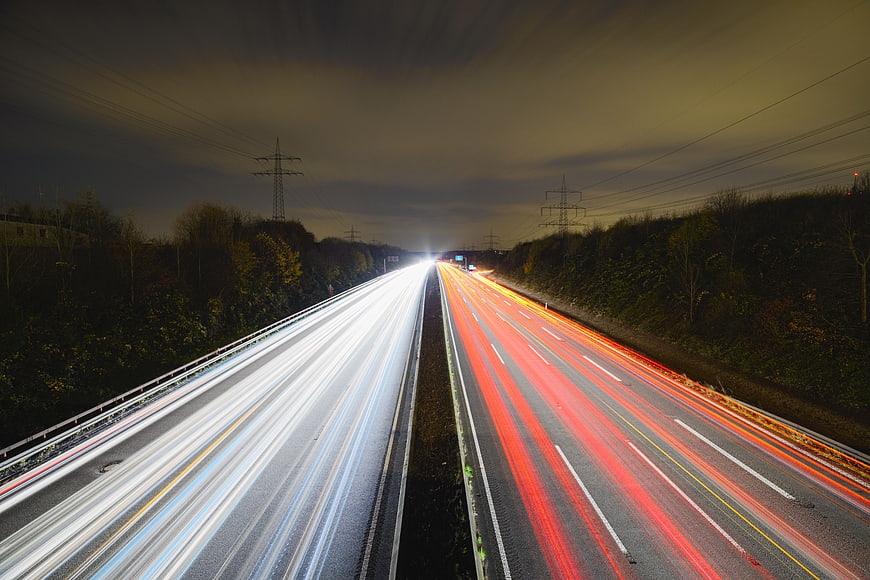 Long Exposure Highway Traffic Light Trails at Night