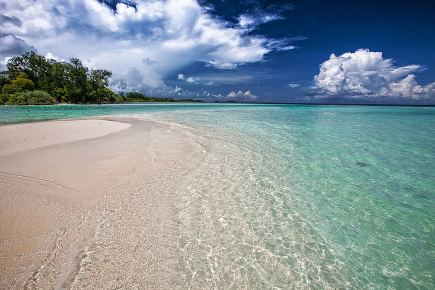 Tropical Sandbar with Turquoise Water and Blue Sky