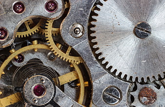 Close-up of vintage watch gears and mechanical movement