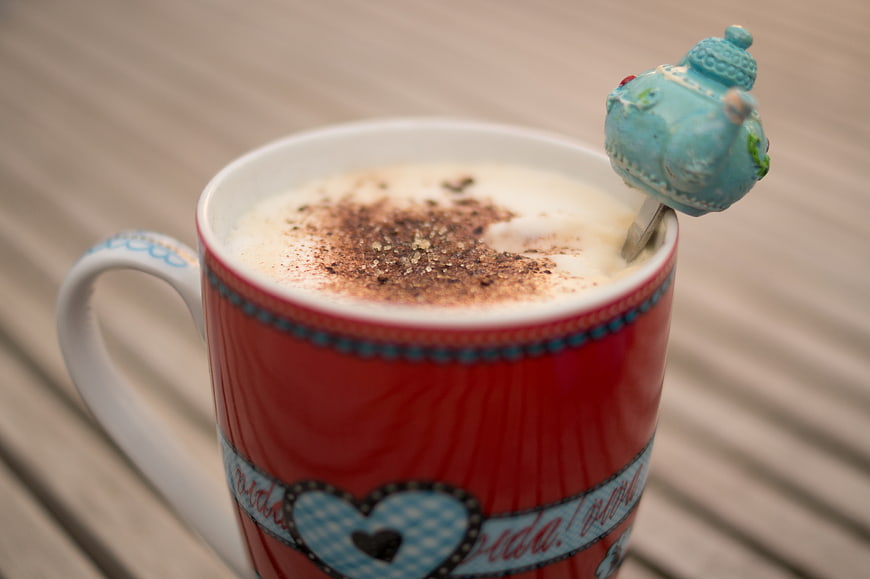 Red Mug with Hot Cocoa and Teapot Spoon