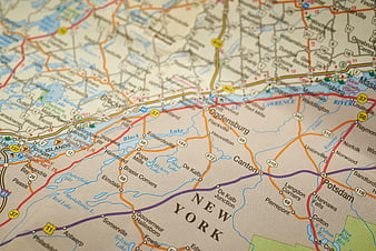 Close-up of New York State Road Map with Ogdensburg and Canton