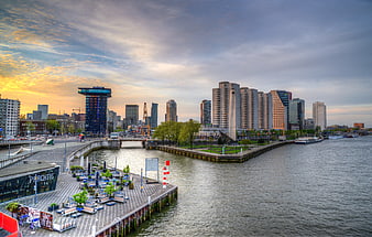 Rotterdam Skyline at Sunset with Waterfront and Modern Architecture