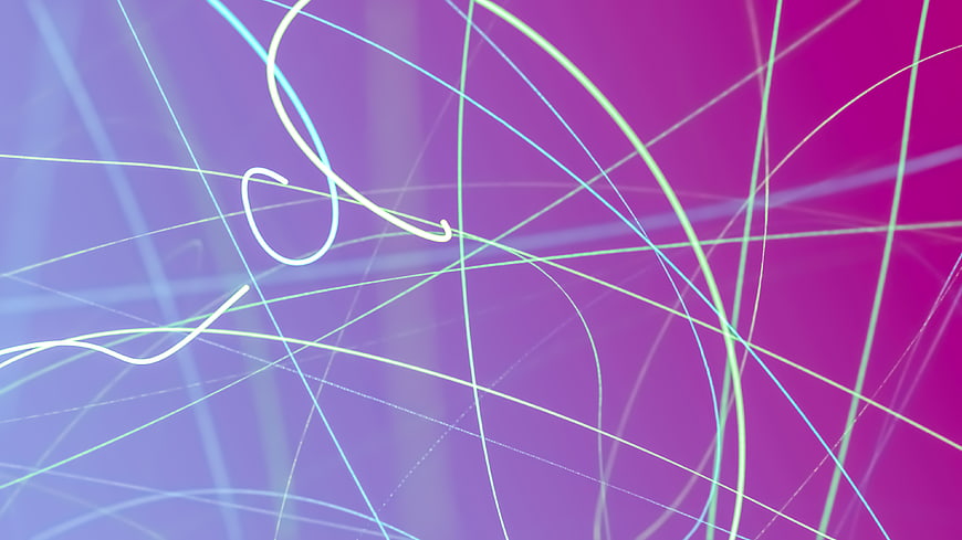 Abstract neon light trails on purple gradient background