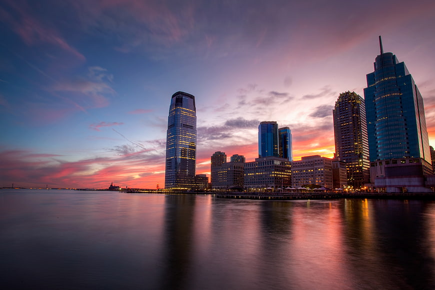Dramatic Sunset Skyline of Tampa Bay Florida Cityscape