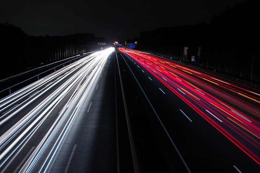 Long Exposure Light Trails on Highway at Night