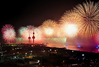 Spectacular Fireworks Display Over Berlin TV Tower at Night