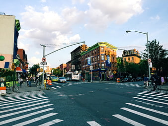 Urban Street Intersection with Crosswalk and City Buildings