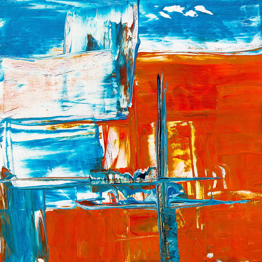 Abstract Acrylic Painting with Blue and Orange Brushstrokes