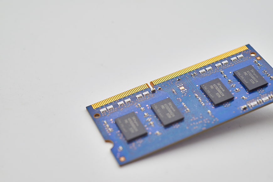 Blue Laptop RAM Stick on White Background