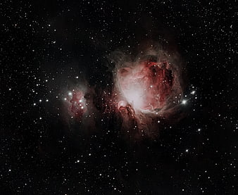 Deep Space Nebula with Red Gas Clouds and Star Clusters