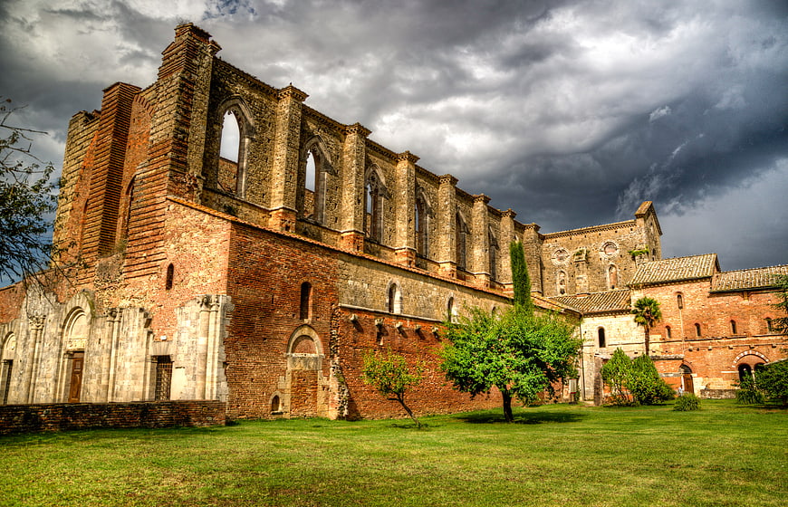 Dramatic HDR View of San Galgano Abbey Ruins in Tuscany