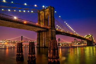 Brooklyn Bridge Night Skyline with Manhattan Bridge