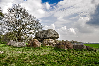 Ancient Dolmen Stone Structure in Dutch Landscape