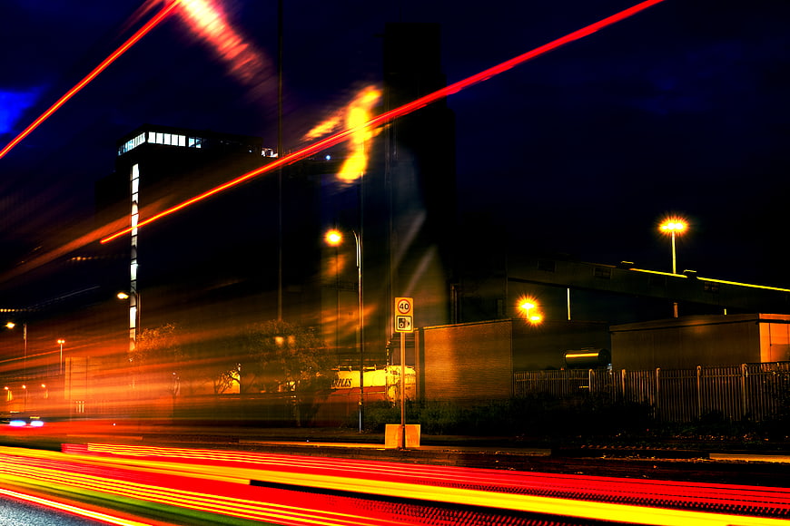 Long Exposure Night Traffic Light Trails Urban Street
