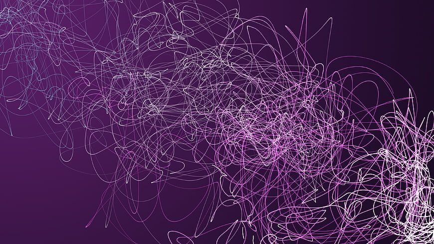 Abstract purple and white scribble lines on dark background